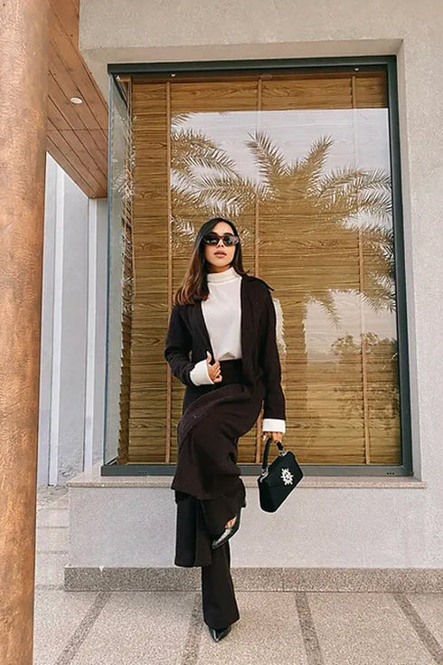 Brown Woollen Overlay With Brown Woollen Pants